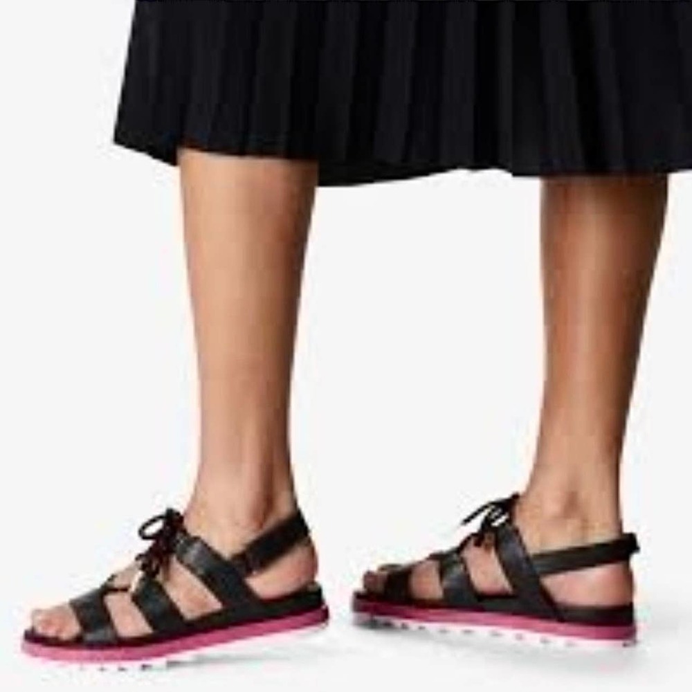 NIB Sorel Roaming Lace 7.5 Slingback Gladiator Flat Leather Sandals Black Pink - Picture 10 of 12
